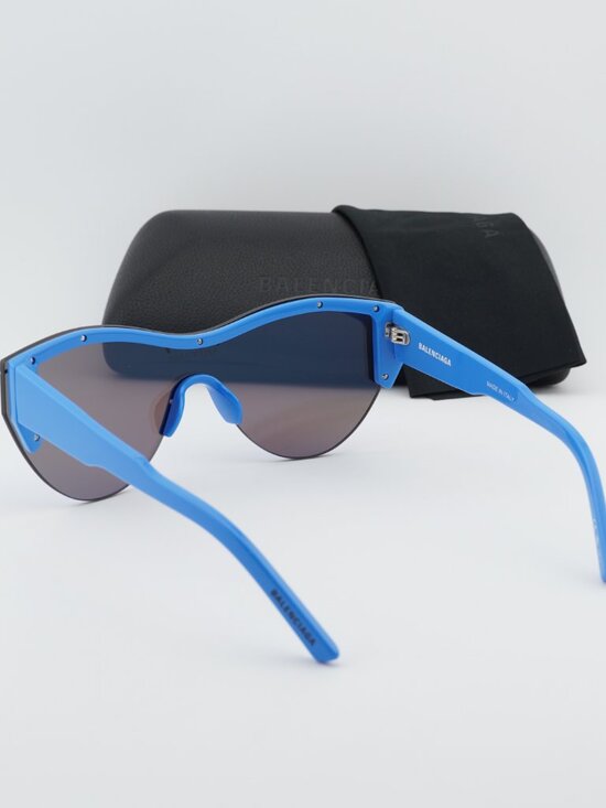 Balenciaga BB0004S 013 Shield Semi Rim Sunglasses - Blue / Blue Mirror main image 5